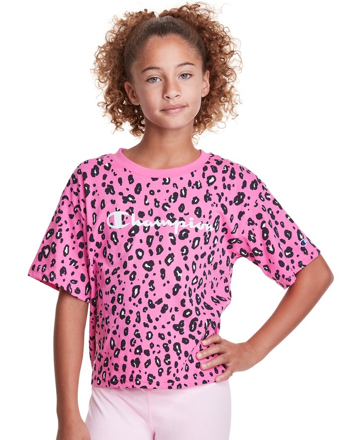 Champion Girls T-Shirt NZ - Boxy Leopard Print Pink/Black ( 4687-TCKMD )